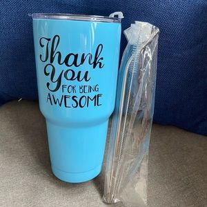 Stainless steel tumbler with lid and straw